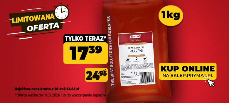 Przyprawa do pieczeni Prymat GastroLine 1 kg, teraz: 17,39 zł (przed obniżką: 24,95 zł). Tylko do 11.02.2026 lub wyczerpania zapas&oacute;w. Kup online.