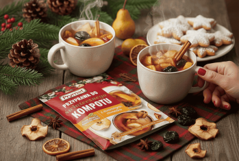 Kompot z suszu w kubeczkach z przyprawą Prymat. 