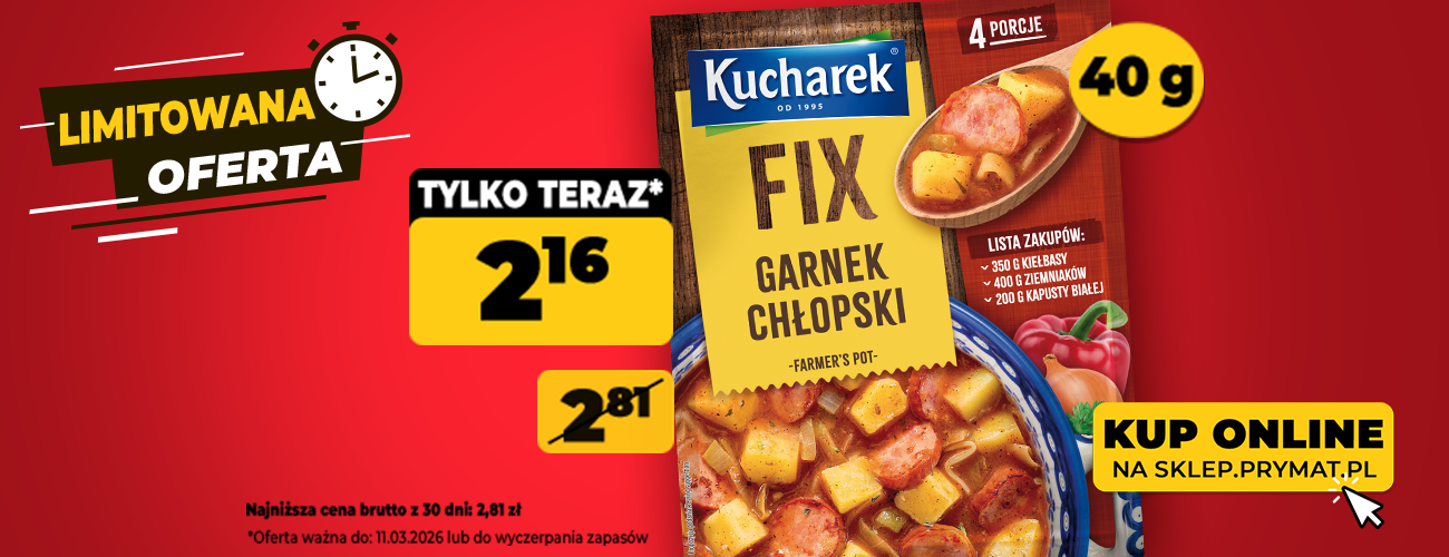 FIX Garnek chłopski 40 g, teraz: 2,16 zł (przed obniżką: 2,81 zł). Tylko do 11.03.2026 lub wyczerpania zapas&oacute;w. Kup online.